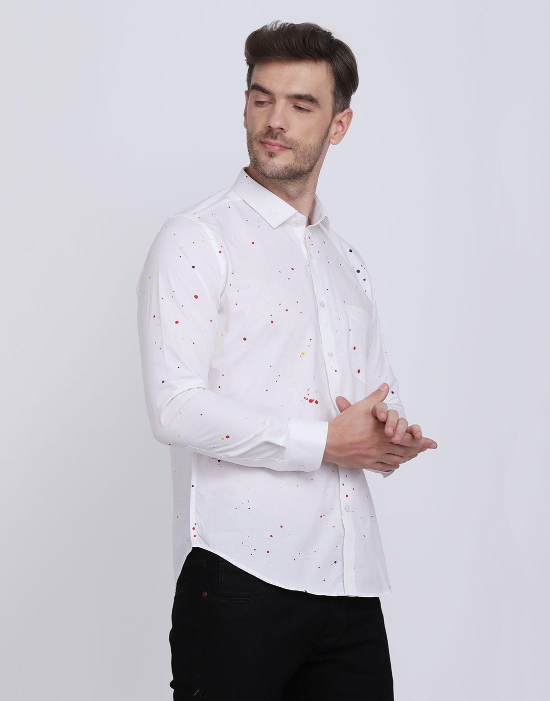 Multicolor hand drop paint casual white shirt