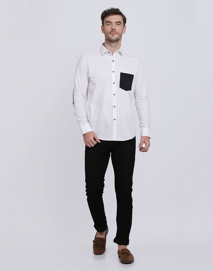 White With Black Pocket Detailed Cotton Shirt