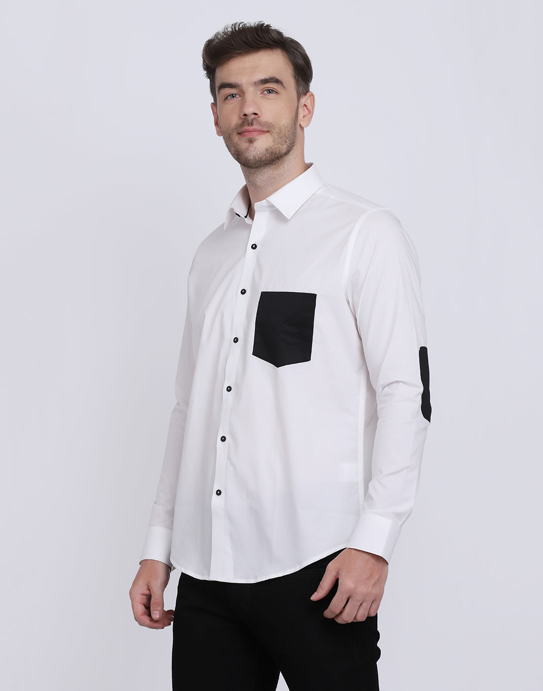 White With Black Pocket Detailed Cotton Shirt