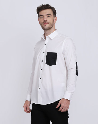 White With Black Pocket Detailed Cotton Shirt