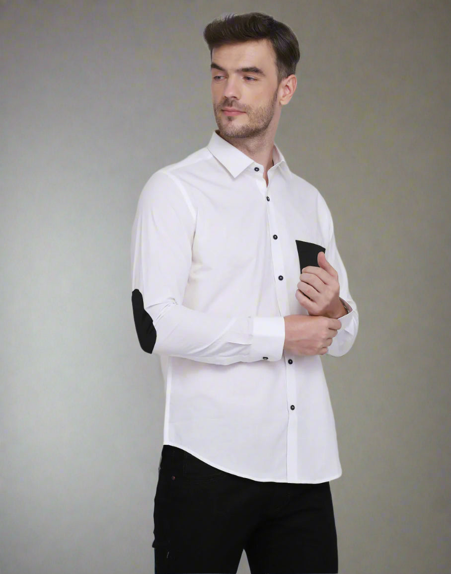 White With Black Pocket Detailed Cotton Shirt