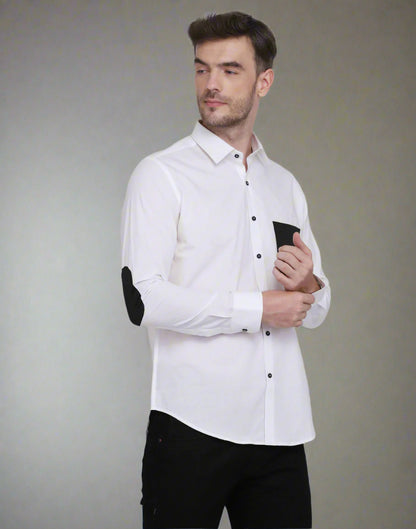 White With Black Pocket Detailed Cotton Shirt