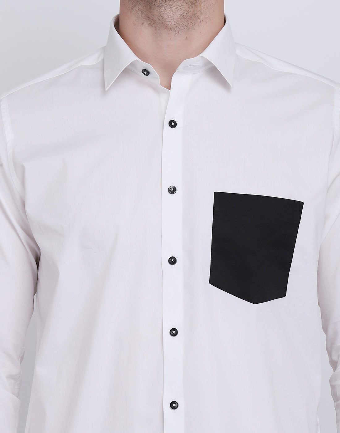 White With Black Pocket Detailed Cotton Shirt