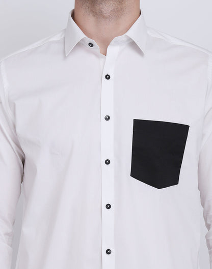 White With Black Pocket Detailed Cotton Shirt