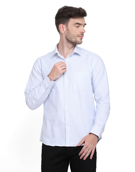 Cotton oxford Casual blue & white striped Shirt