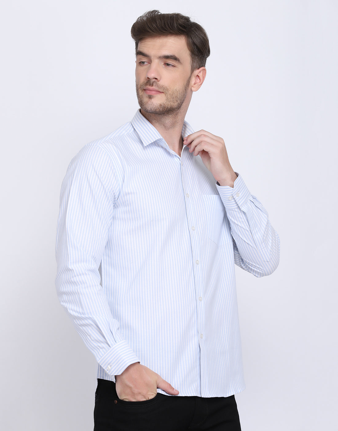 Cotton oxford Casual blue & white striped Shirt