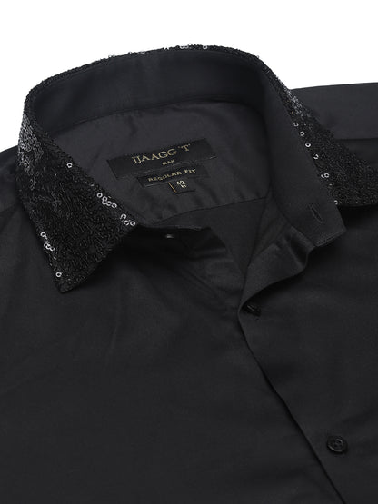 Black Slim Fit Cotton Blend Formal Shirt