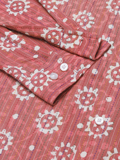 Ethnic  Drops Stripes Print Shirt