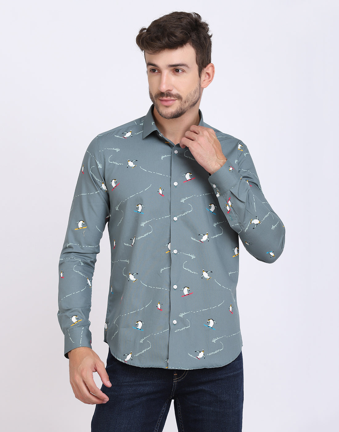 conversational penguin print men’s Shirt