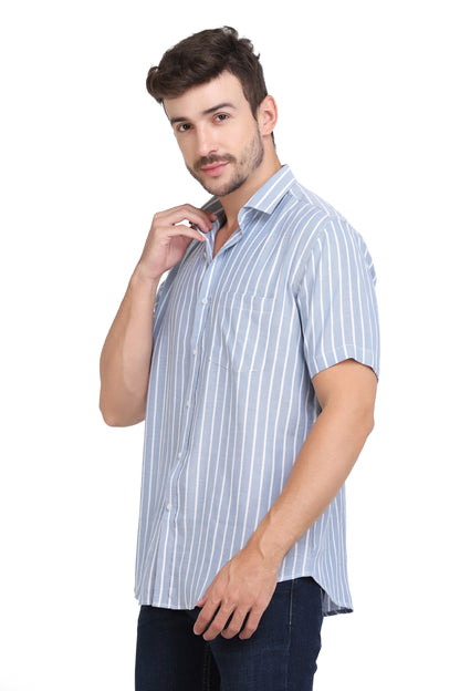 Blue & White Vertical Striped Rayon Shirt