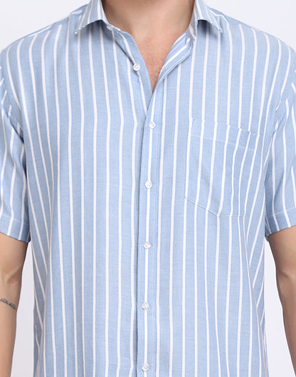 Blue & White Vertical Striped Rayon Shirt