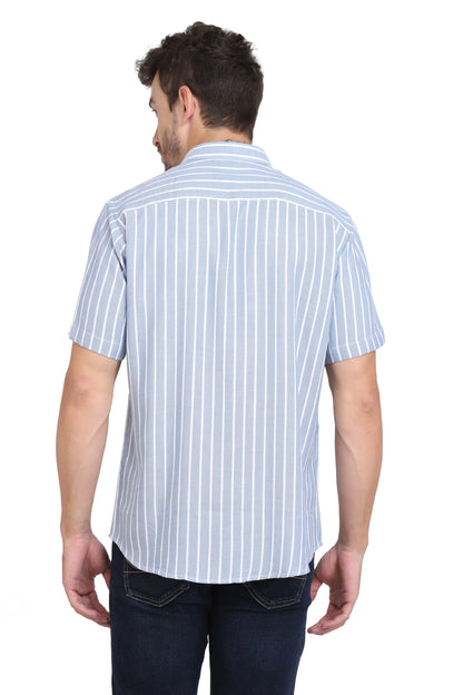 Blue & White Vertical Striped Rayon Shirt