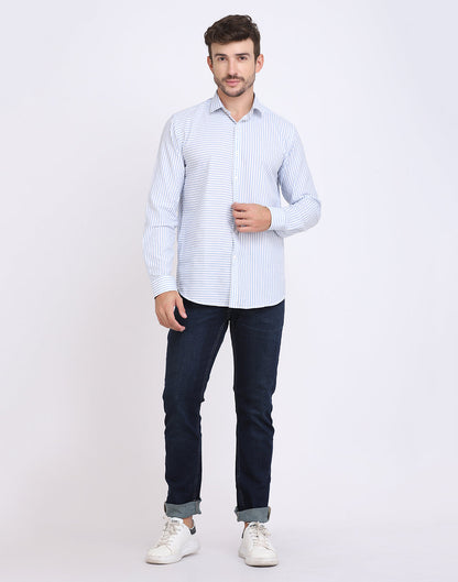 White & Blue Striped Cotton Silver Lurex Men’s Shirt