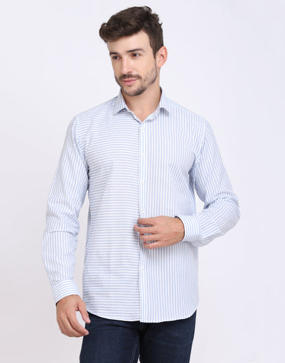 White & Blue Striped Cotton Silver Lurex Men’s Shirt