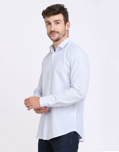 White & Blue Striped Cotton Silver Lurex Men’s Shirt