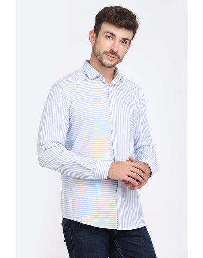 White & Blue Striped Cotton Silver Lurex Men’s Shirt