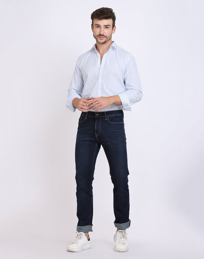 White & Blue Striped Cotton Silver Lurex Men’s Shirt