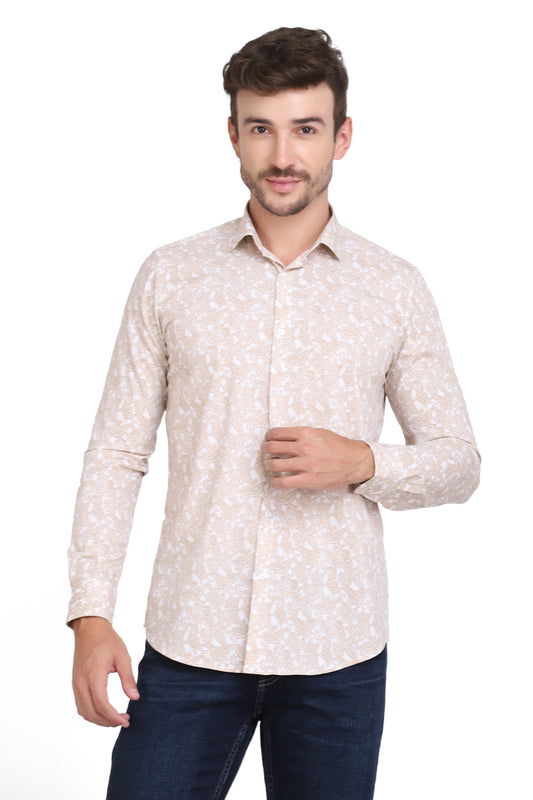 Gold & white ethnic Paisley Print cotton shirt