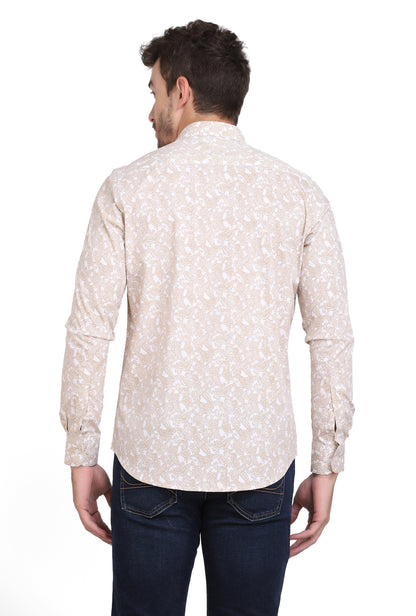 Gold & White Ethnic Paisley Print Cotton Shirt