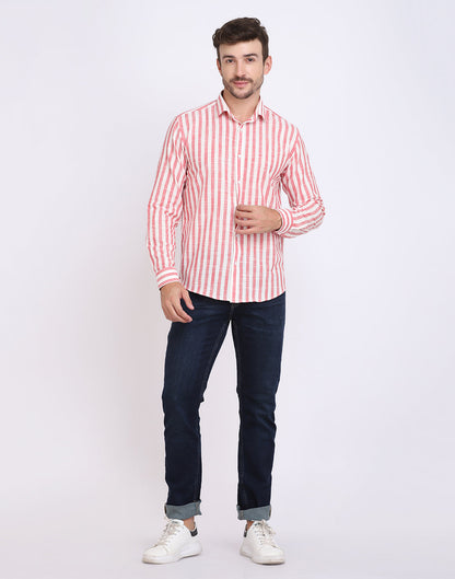 Men’s Red & White Cotton Slub Shirt