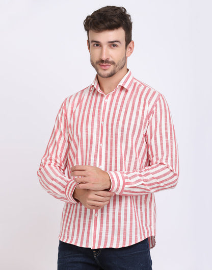 Men’s Red & White Cotton Slub Shirt