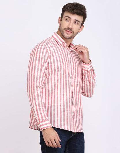 Men’s Red & White Cotton Slub Shirt