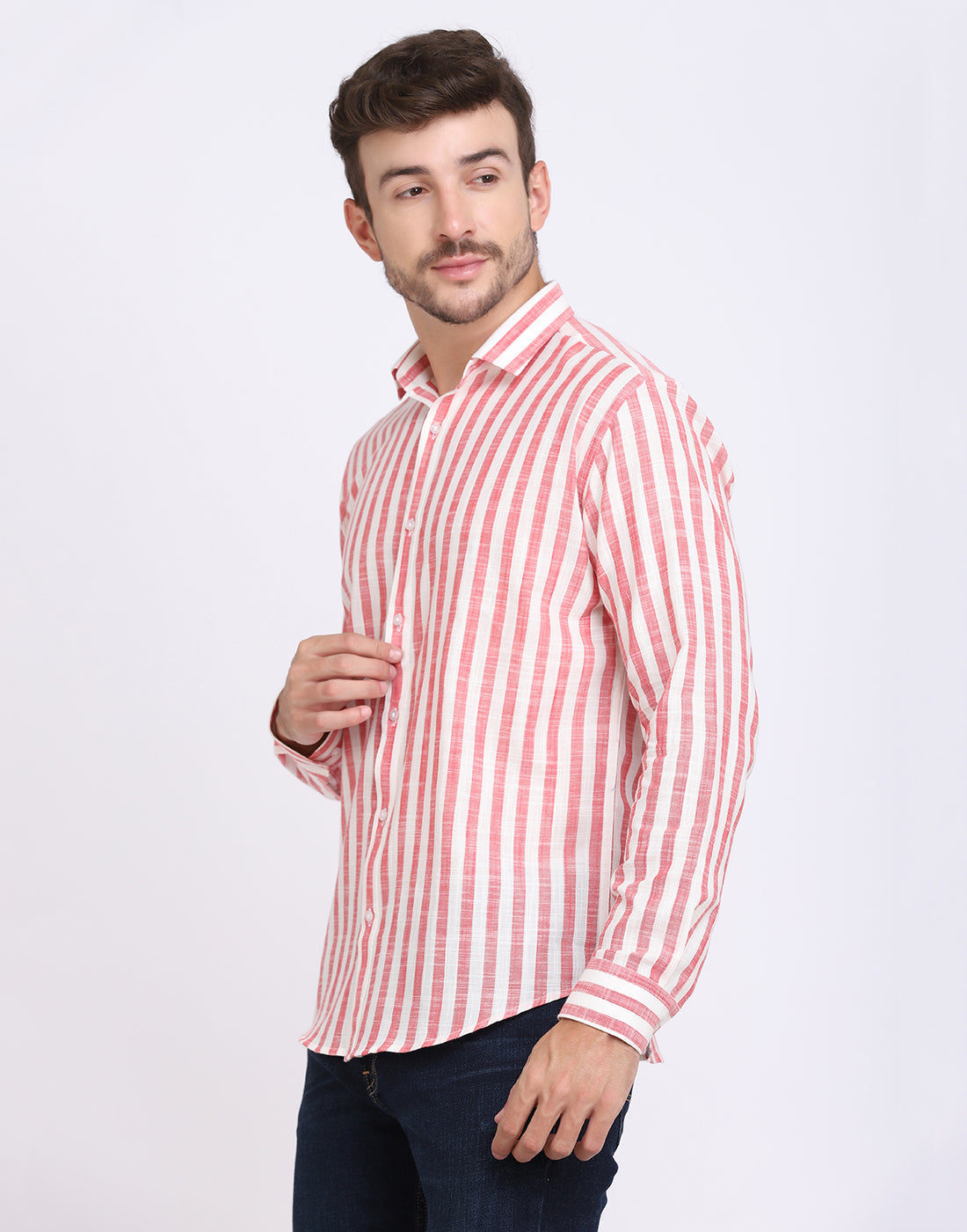 Men’s Red & White cotton slub Shirt