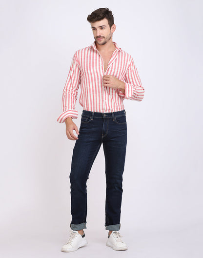 Men’s Red & White Cotton Slub Shirt
