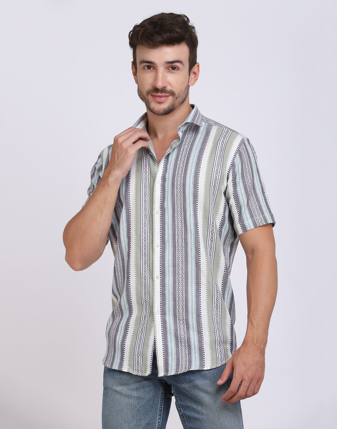 Cotton Jacquard Striped Casual Shirt