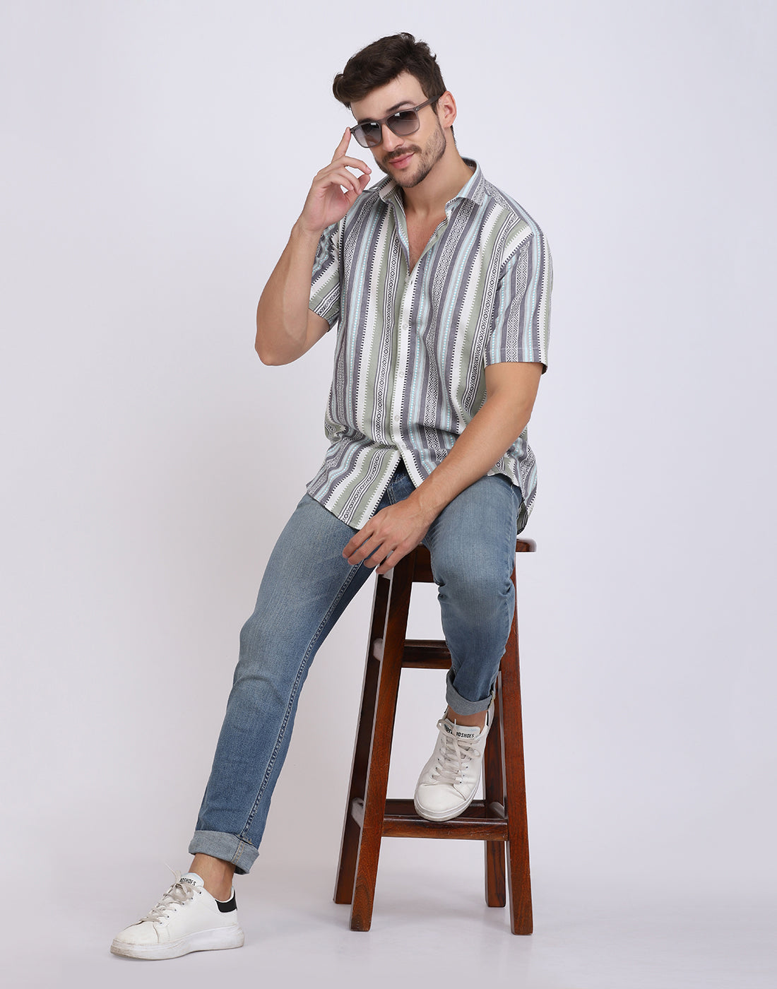 Cotton Jacquard Striped Casual Shirt