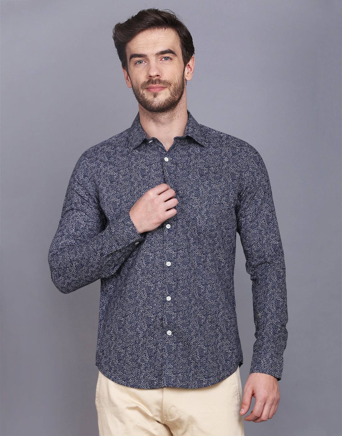 Blue Ditsy Printed Cotton Poplin Shirt