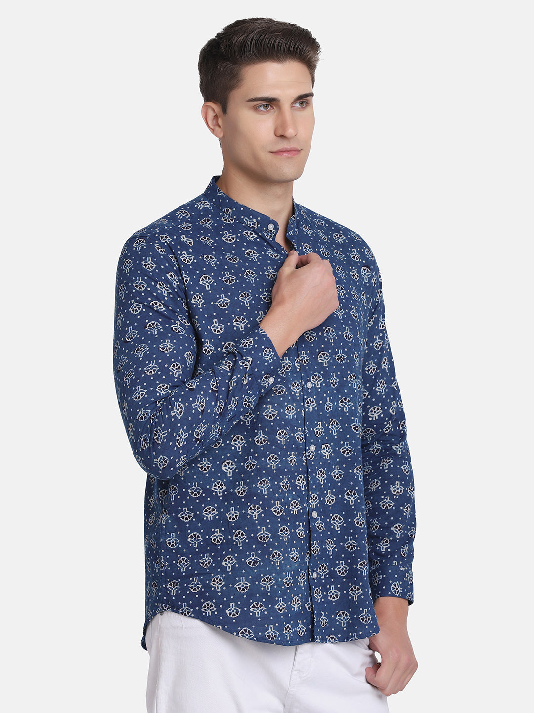 ETHNIC  BLUE DOBBY DITSY  PRINT SHIRT