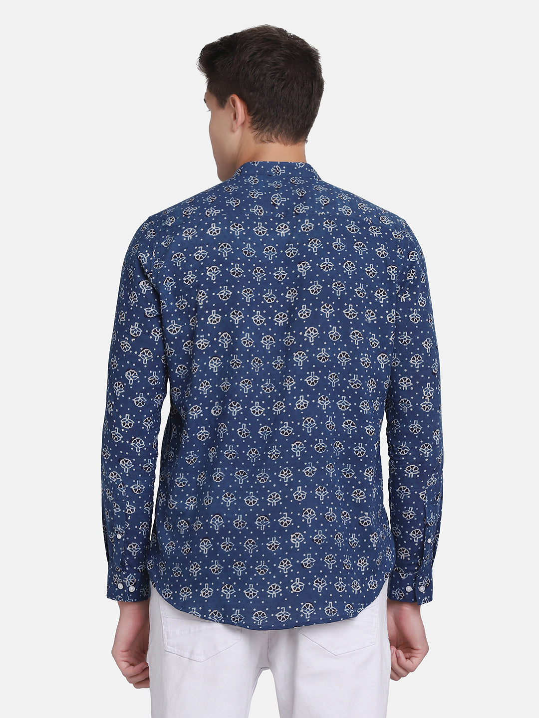 ETHNIC  BLUE DOBBY DITSY  PRINT SHIRT