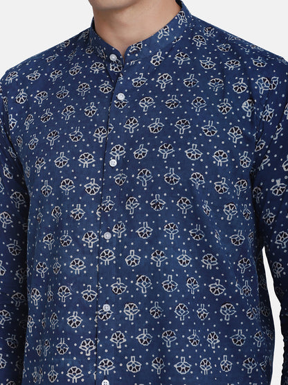 ETHNIC  BLUE DOBBY DITSY  PRINT SHIRT