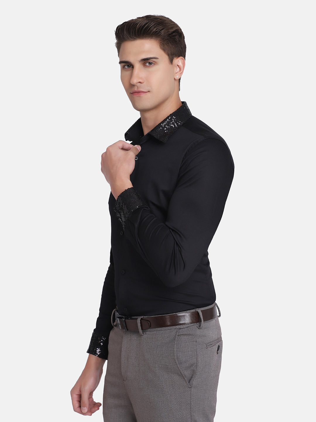 Black Slim Fit Cotton Blend Formal Shirt