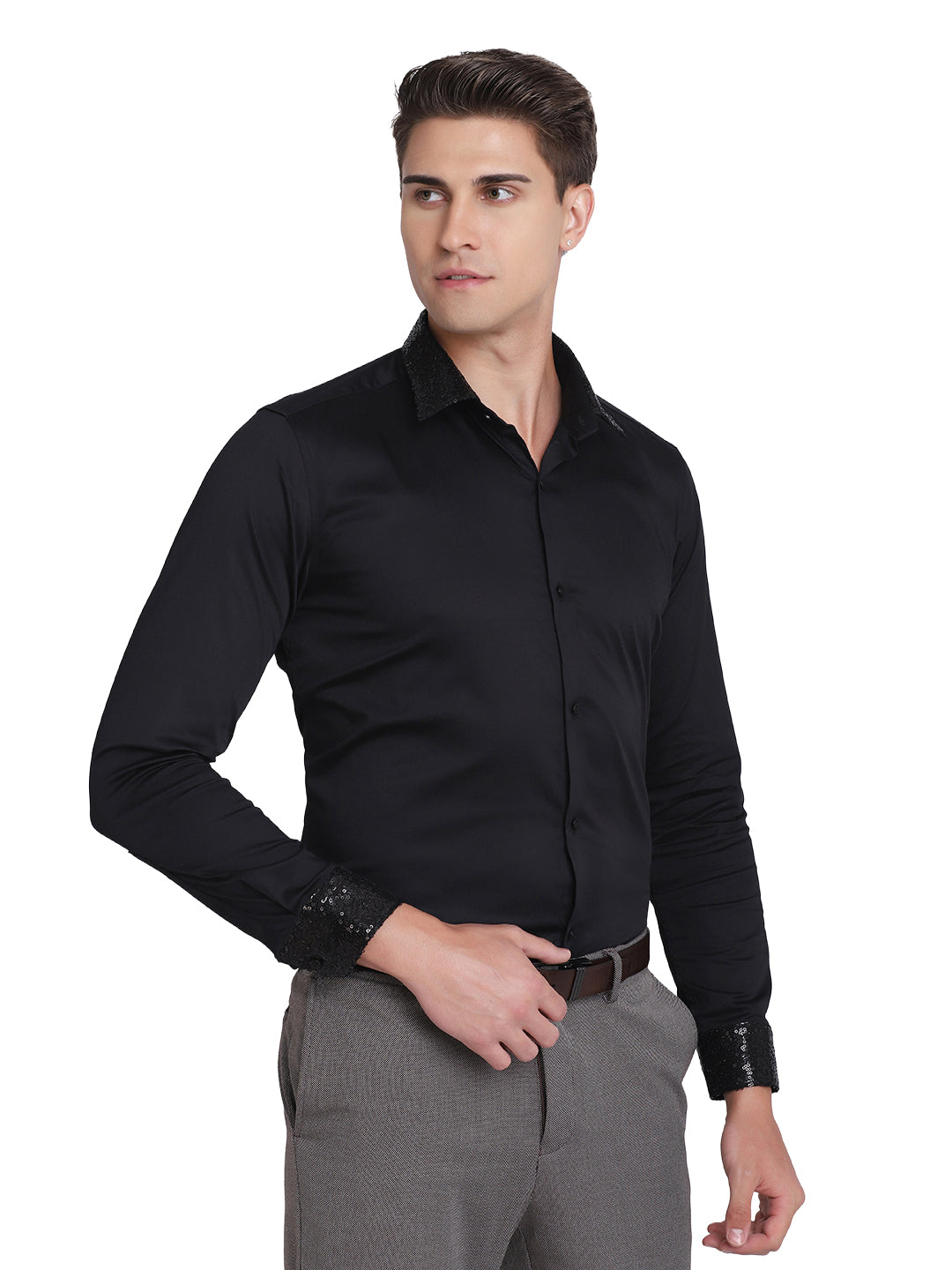 Black Slim Fit Cotton Blend Formal Shirt