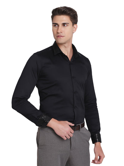 Black Slim Fit Cotton Blend Formal Shirt