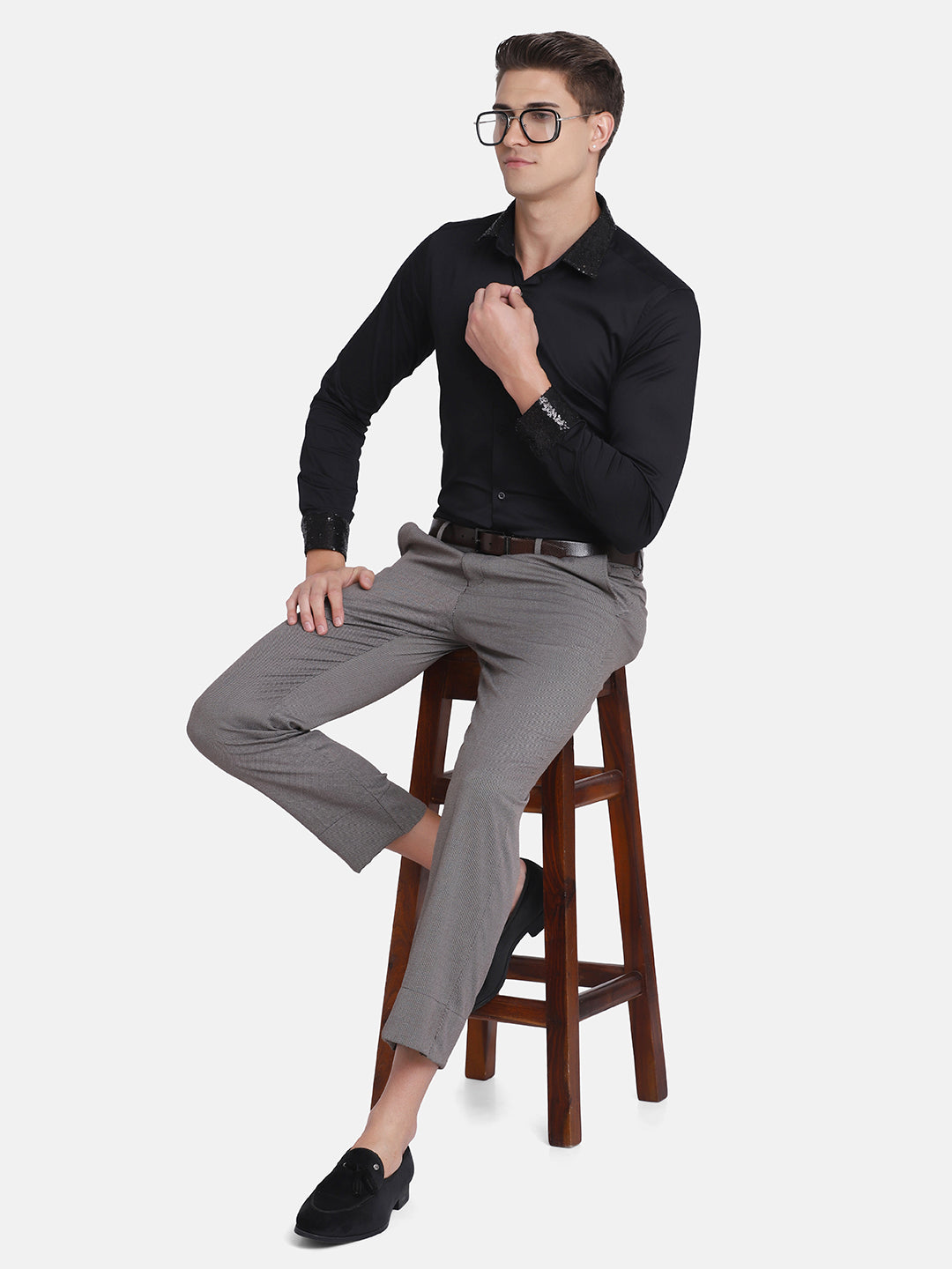 Black Slim Fit Cotton Blend Formal Shirt