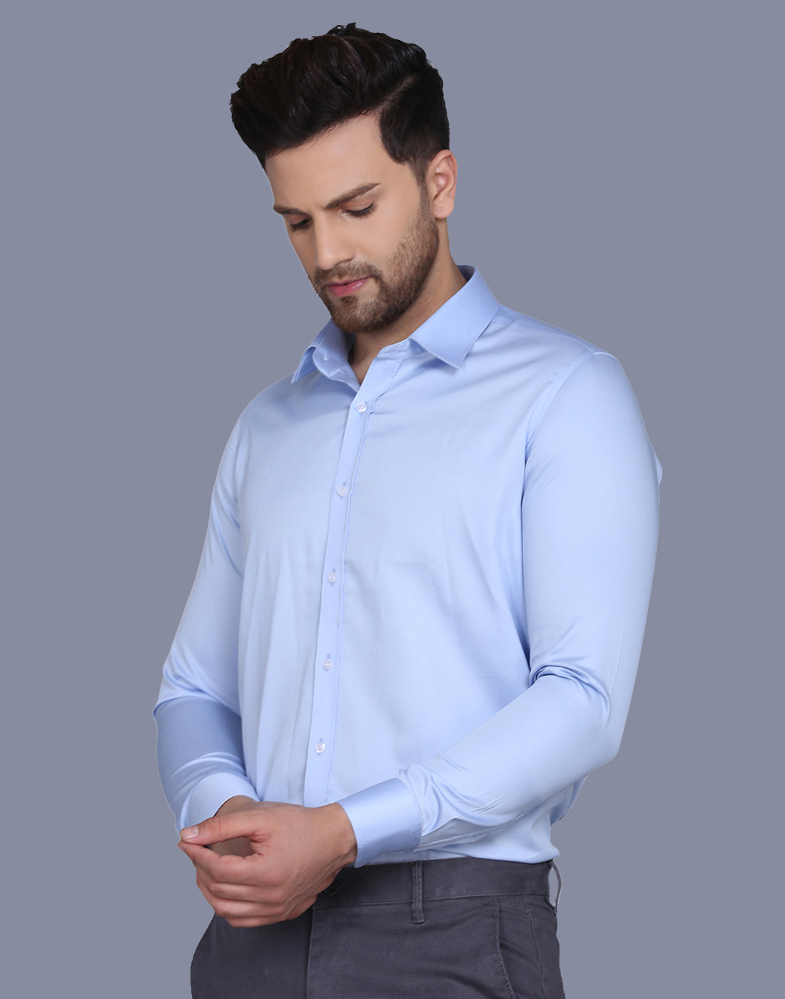 Sky Blue Cotton Satin Shirt