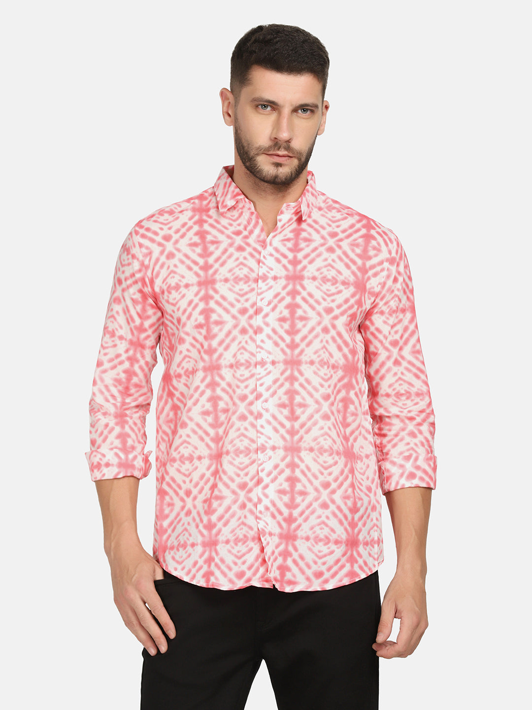 ETHNIC GEO TIE & DYE PRINT SHIRT