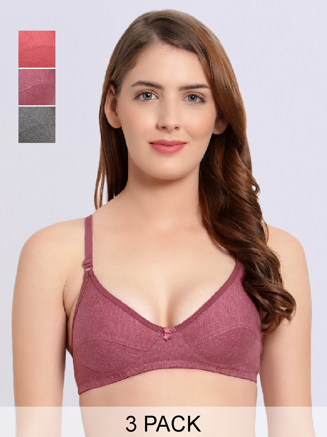 Pack Of 3 Colors Non Padded Soft Summer Casual Melange Bra