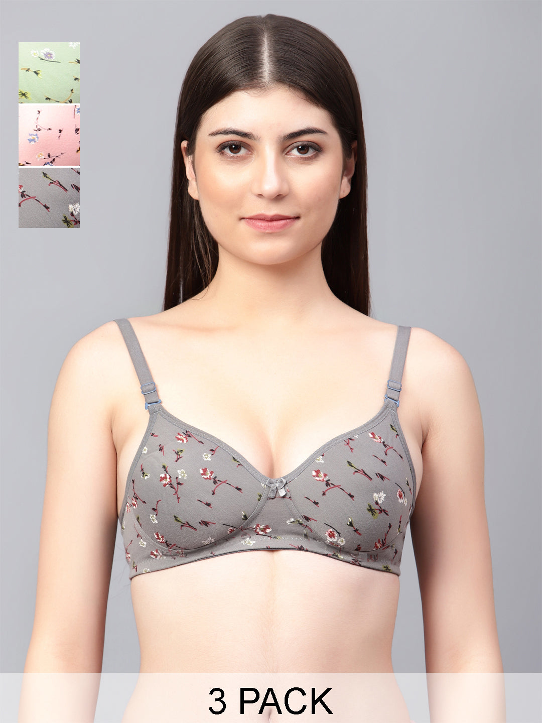 Pack Of 3 Colors Printed Flowral Padded Bra