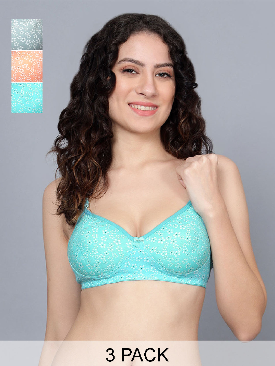 Pack Of 3 Colors Printed Floral Padded Bra