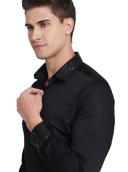 Black Slim Fit Cotton Blend Formal Shirt