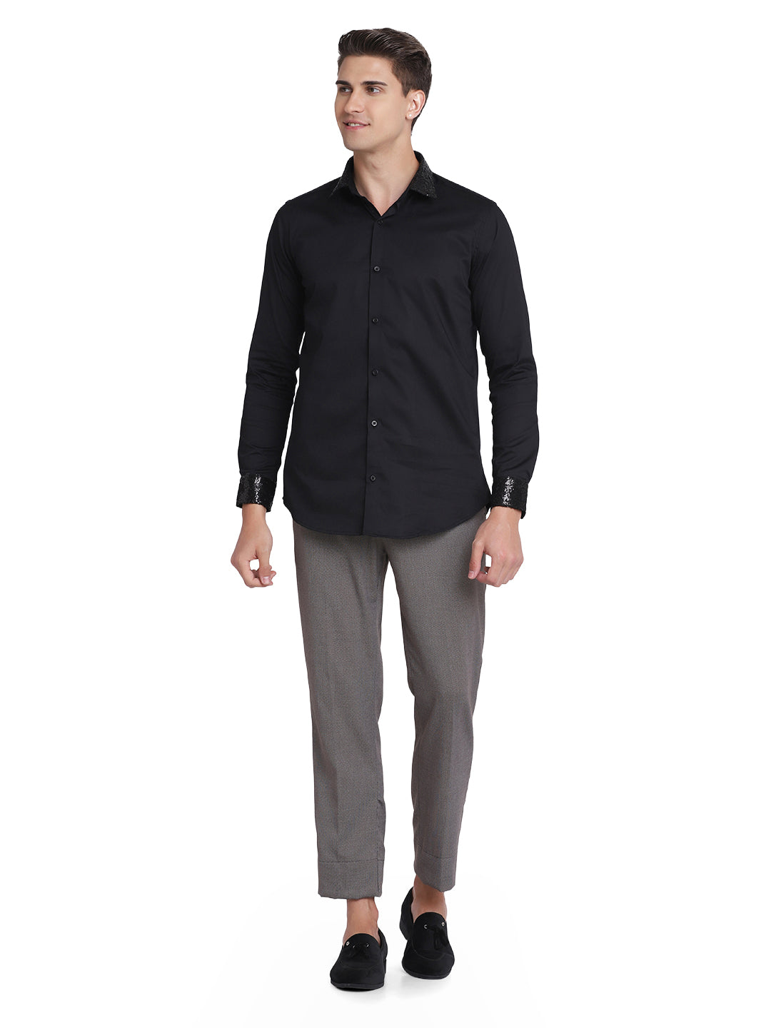 Black Slim Fit Cotton Blend Formal Shirt