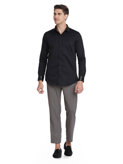Black Slim Fit Cotton Blend Formal Shirt