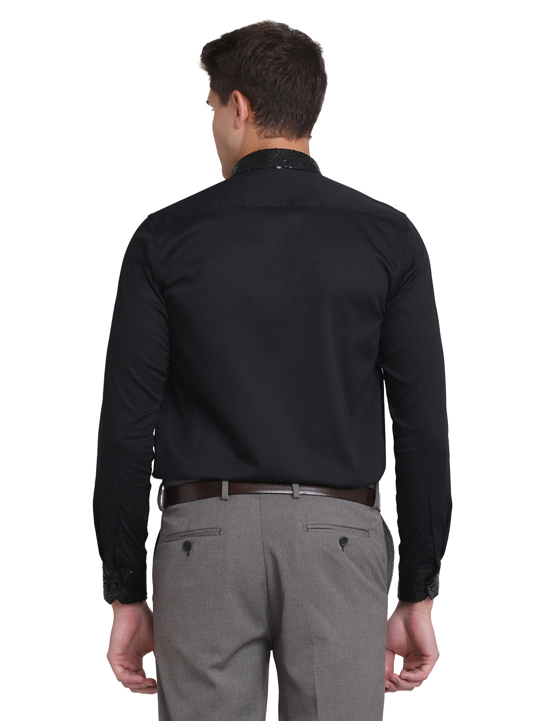 Black Slim Fit Cotton Blend Formal Shirt