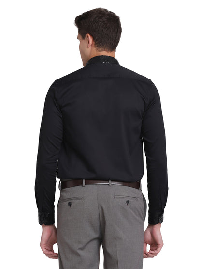 Black Slim Fit Cotton Blend Formal Shirt