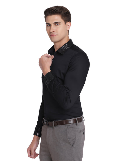 Black Slim Fit Cotton Blend Formal Shirt