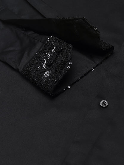 Black Slim Fit Cotton Blend Formal Shirt